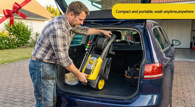 High-pressure cleaner placed in trunk