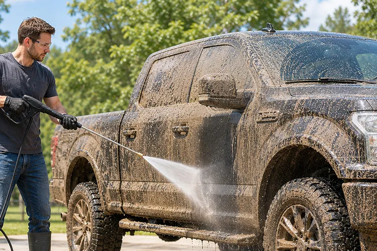 High-pressure cleaner for cleaning pickup trucks