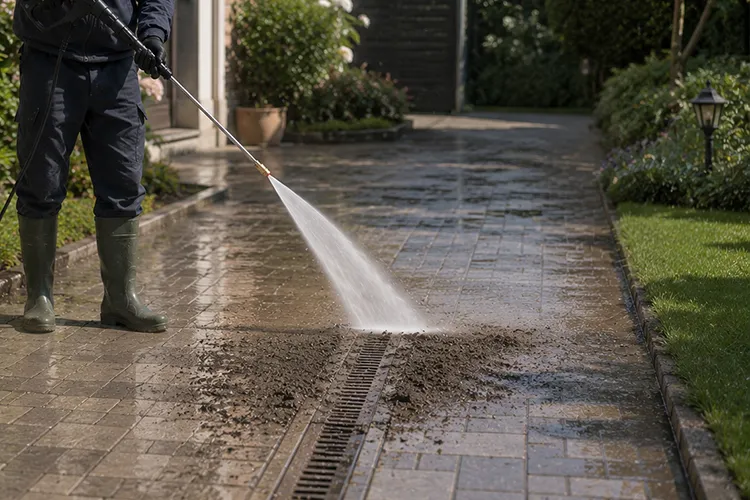 High pressure cleaners clean roads
