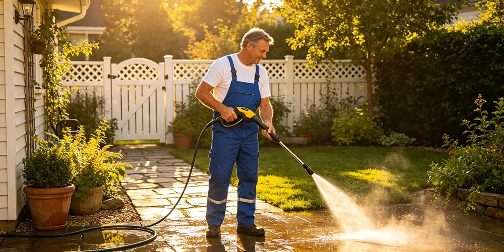 Use a pressure washer to clean the yard
